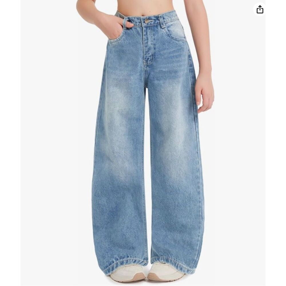EXARUS Girls Baggy Wide Leg Jeans Tween Teen Denim Pants